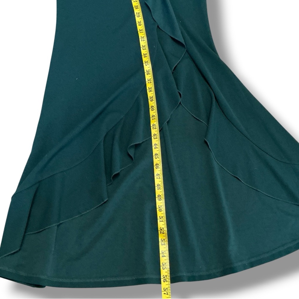 Sleeveless Hunter Green Halter Ruffle Front Evening Dress - Picture 6 of 14